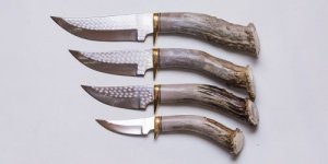 Ken Richardson Custom Handmade 4" Hunter Upswept Blade Hunting Knife with Deer Antler Handle & Custom Sheath