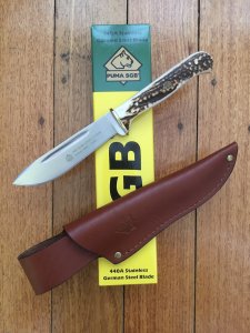 Puma Knife: Puma 11 6398 Original 'Used' 1974 Hunters-Friend with custom sheath #98474
