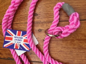 Dog Lead: UK-made Pink Rope Slip Lead, 8mm thick, 1.5m long