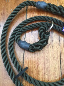 Dog Lead: UK-made Olive Green Rope Slip Lead, 8mm thick, 1.5m long