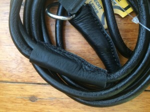 Dog Lead: Black Leather Slip Lead with Stay 153cm
