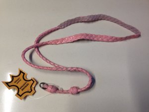 Lanyard: Pink Leather Braided Flat Single Whistle Lanyard