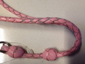 Lanyard: Pink Leather Braided Flat Single Whistle Lanyard
