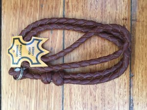 Lanyard: Light Brown Leather Braided Rounded Single Whistle Lanyard