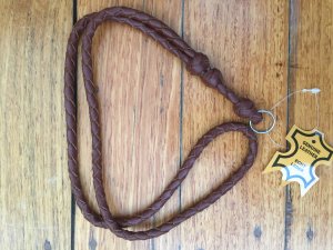 Lanyard: Light Brown Leather Braided Rounded Single Whistle Lanyard