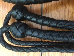 Lanyard: Black Leather Braided Double Whistle Lanyard