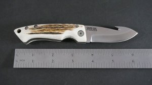 Silver Stag 2.3" Gut Hook Blade Liner Lock Folding Knife with Stag Antler Handle