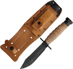 Ontario 2021 Model Pilots Survival Knife Straight Edge Knife with Leather Handle and Leather Sheath
