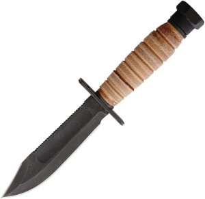 Ontario 2021 Model Pilots Survival Knife Straight Edge Knife with Leather Handle and Leather Sheath