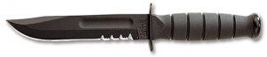 Ka-Bar Knife: Kabar Short Partially-Serrated Black Utility Knife in Leather Sheath