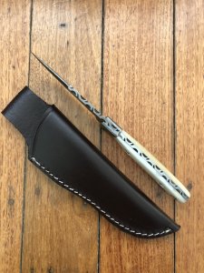 SOS Damascus *PUMA SkinMaster* Knife with Bone Handle & Leather Sheath