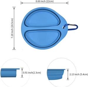 Collapsible Food Grade Silicone Compact Dog Food Bowl or Water Bowl in Blue