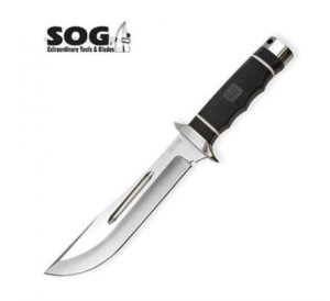 SOG Vintage Original CREED CD-01 Large Silver Blade Hunting Knife with Black Leather Sheath