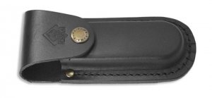 Puma Knife Sheath: Black Large Vertical Leather Knife Pouch