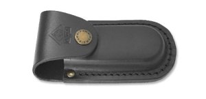 Puma Knife Sheath: 1980'S Medium Vertical Black Leather Knife Pouch in Original Green Box