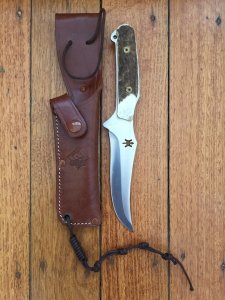 Puma Knife: Puma Skinner II Laser Cut with Stag Handle and Tan leather sheath