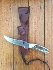 Puma Knife: Puma Skinner II Laser Cut with Stag Handle and Tan leather sheath