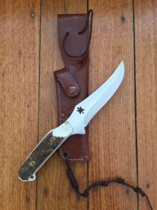 Puma Knife: Puma Skinner II Laser Cut with Stag Handle and Tan leather sheath
