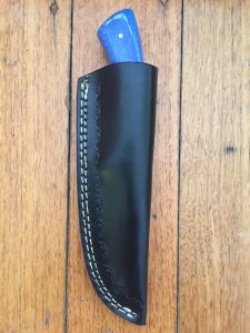 SOSDF Knife: 200 Layer Damascus Blue Camel Bone Skinning Knife