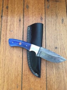 SOSDF Knife: 200 Layer Damascus Blue Camel Bone Skinning Knife
