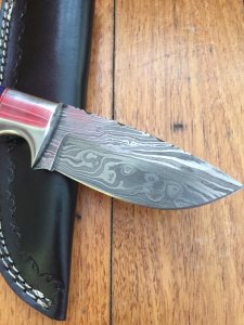 SOSDF Knife: 200 Layer Damascus Blue Camel Bone Skinning Knife