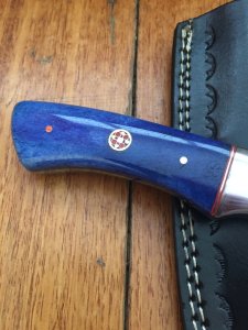 SOSDF Knife: 200 Layer Damascus Blue Camel Bone Skinning Knife