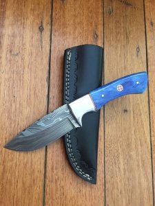 SOSDF Knife: 200 Layer Damascus Blue Camel Bone Skinning Knife