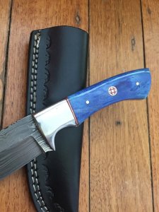 SOSDF Knife: 200 Layer Damascus Blue Camel Bone Skinning Knife