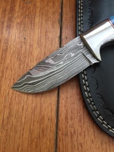 SOSDF Knife: 200 Layer Damascus Blue Camel Bone Skinning Knife