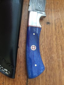 SOSDF Knife: 200 Layer Damascus Blue Camel Bone Skinning Knife