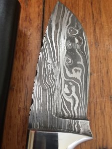 SOSDF Knife: 200 Layer Damascus Blue Camel Bone Skinning Knife