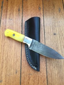SOSDF Knife: 200 Layer Damascus Yellow Camel Bone Skinning Knife
