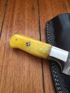 SOSDF Knife: 200 Layer Damascus Yellow Camel Bone Skinning Knife
