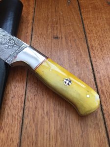 SOSDF Knife: 200 Layer Damascus Yellow Camel Bone Skinning Knife