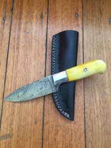 SOSDF Knife: 200 Layer Damascus Yellow Camel Bone Skinning Knife