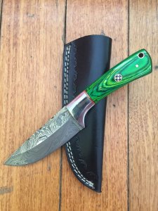 SOSDF Knife: 200 Layer Damascus Green Laminated Handled Skinning Knife