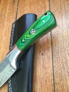 SOSDF Knife: 200 Layer Damascus Green Laminated Handled Skinning Knife