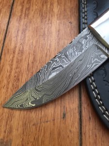 SOSDF Knife: 200 Layer Damascus Green Laminated Handled Skinning Knife