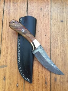 SOSDF Knife: 200 Layer Damascus Rosewood Handled Upswept Skinning Knife