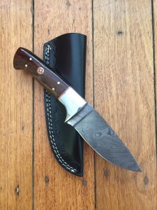 SOSDF Knife: 200 Layer Damascus Rosewood Handled Skinning Knife