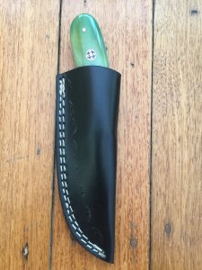 SOSDF Knife: 200 Layer Damascus Green Dyed Camel Bone Handled Skinning Knife