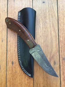 SOSDF Knife: 200 Layer Damascus Tiger Striped Rosewood Handled Upswept Skinning Knife