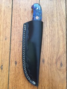 SOSDF Knife: 200 Layer Damascus Blue Patterned Corolon Handled Skinning Knife