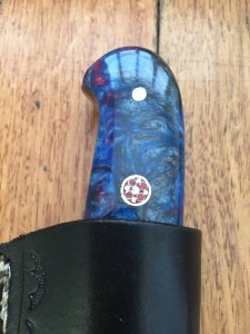 SOSDF Knife: 200 Layer Damascus Blue Patterned Corolon Handled Skinning Knife