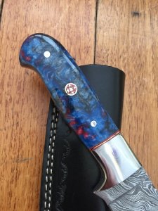 SOSDF Knife: 200 Layer Damascus Blue Patterned Corolon Handled Skinning Knife
