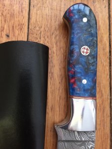 SOSDF Knife: 200 Layer Damascus Blue Patterned Corolon Handled Skinning Knife
