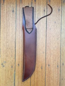 Knife Sheath: Brown Leather Sheath with Thong - 10 inches