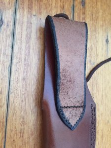 Knife Sheath: Brown Leather Sheath with Thong - 10 inches
