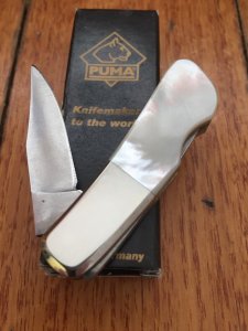 Puma Knife: Puma 2004 German Micro Folding Knife with Mother of Pearl Handle