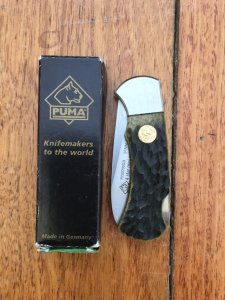 Puma Knife: Puma 4 Star Mini Folding Lock Knife with Green Jigged Bone Handle